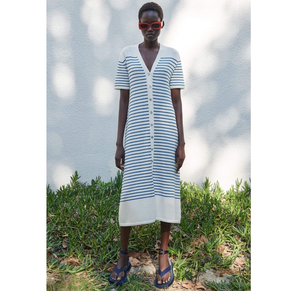 Zara Blue/White Striped Button Down Knit Dress